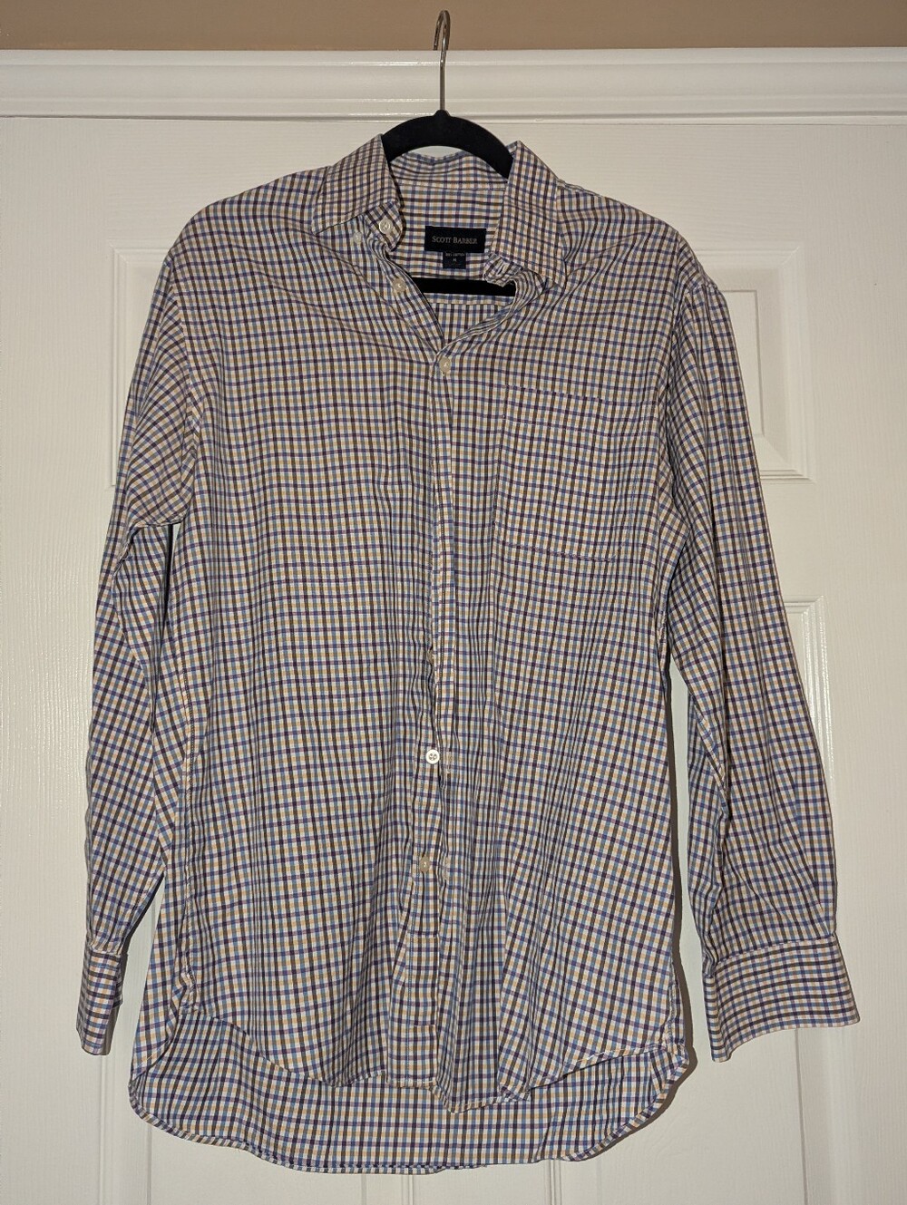 Scott Barber Men's Blue and White Check Button-Down Shirt